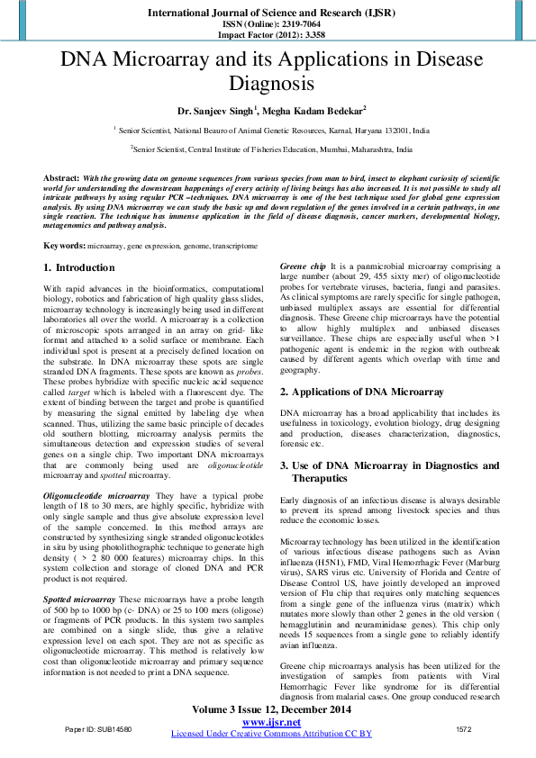 (PDF) DNA microarray and its applications in diseases diagnosis