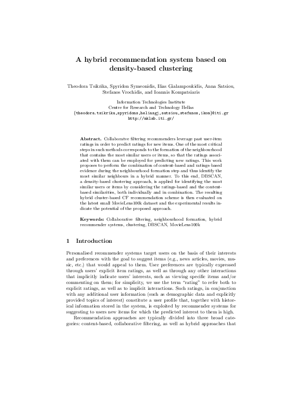 (PDF) A Hybrid Recommendation System Based on Density-Based Clustering
