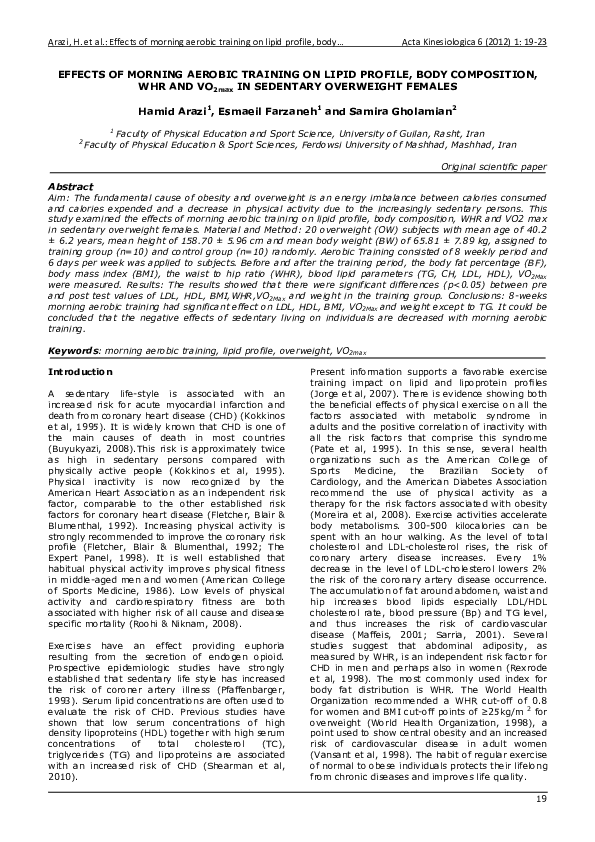 (PDF) EFFECTS OF MORNING AEROBIC TRAINING ON LIPID PROFILE, BODY ...