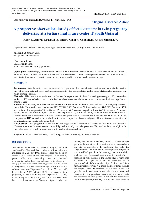 (PDF) A prospective observational study of foetal outcome in twin ...
