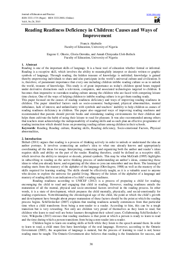 (PDF) Reading Readiness Deficiency in Children: Causes and Ways of ...