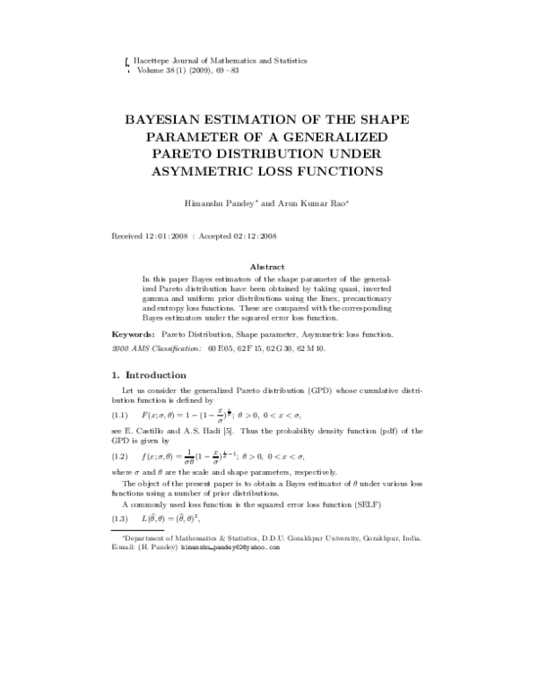 (PDF) Bayesian Estimation of the Shape Parameter of a Generalized ...