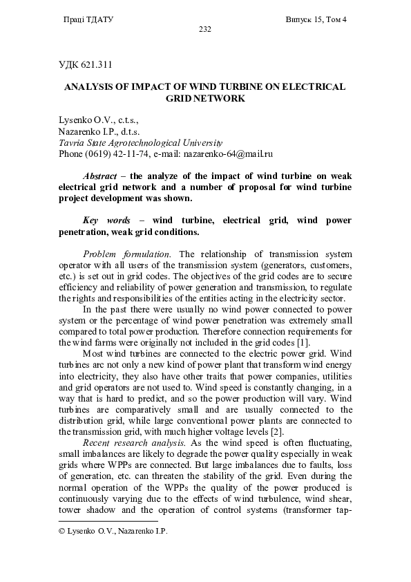 (PDF) Analysis of impact of wind turbine on electrical grid network