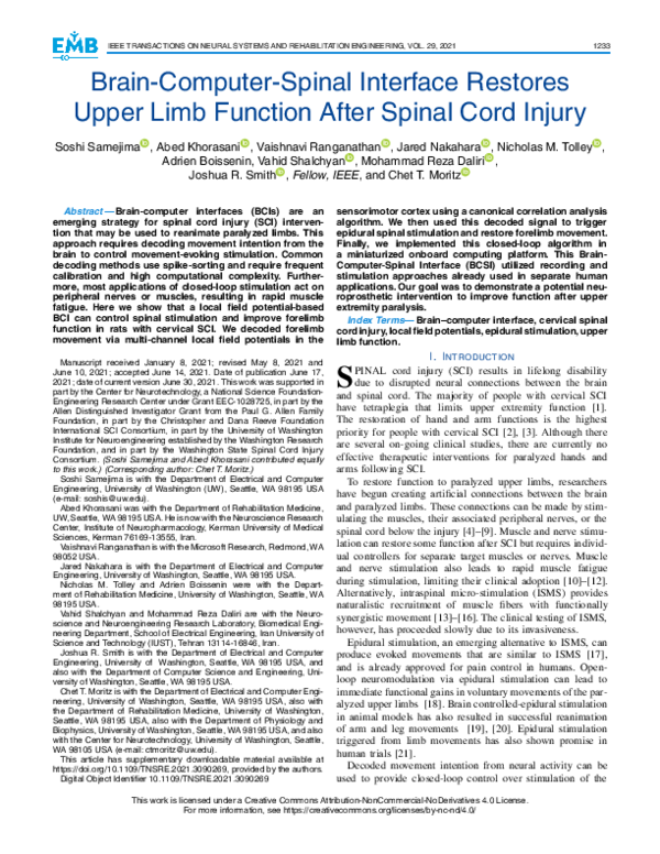 (PDF) Brain-Computer-Spinal Interface Restores Upper Limb Function ...