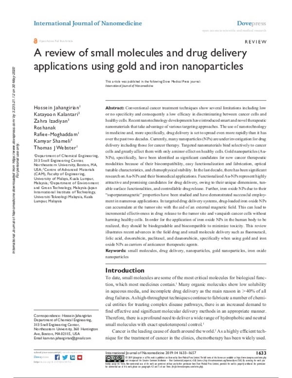 (PDF) A review of small molecules and drug delivery applications using ...