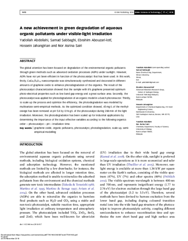 (PDF) A new achievement in green degradation of aqueous organic ...