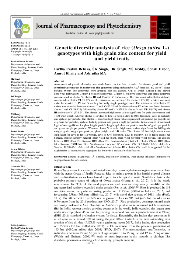 (PDF) Genetic diversity analysis of rice (Oryza sativa L.) genotypes ...