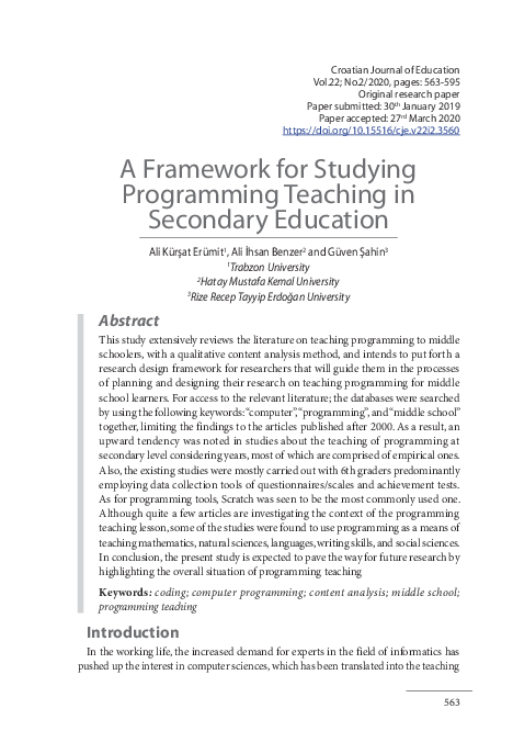 (PDF) A Framework for Studying Programming Teaching in Secondary Education