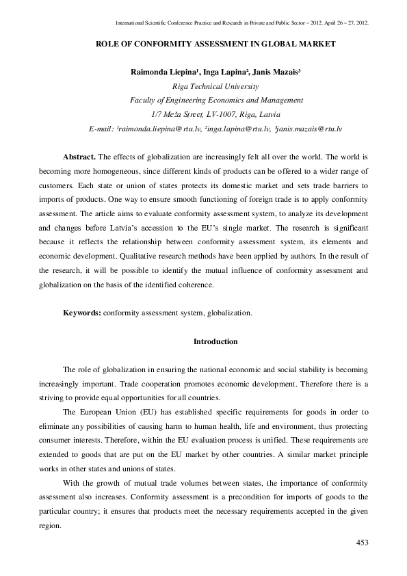 (PDF) Role of Conformity Assessment in Global Market