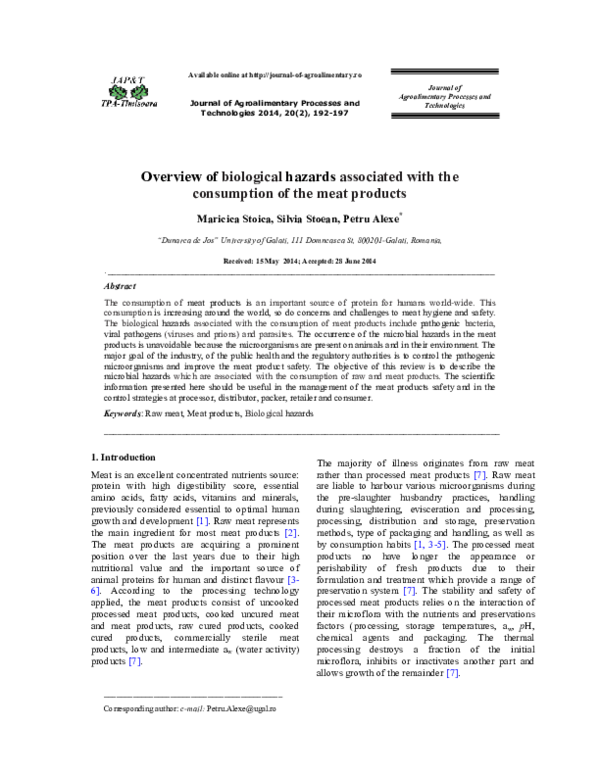 (PDF) Overview of biological hazards associated with the consumption of ...