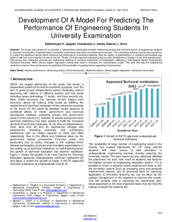 (PDF) Development Of A Model For Predicting The Performance Of ...