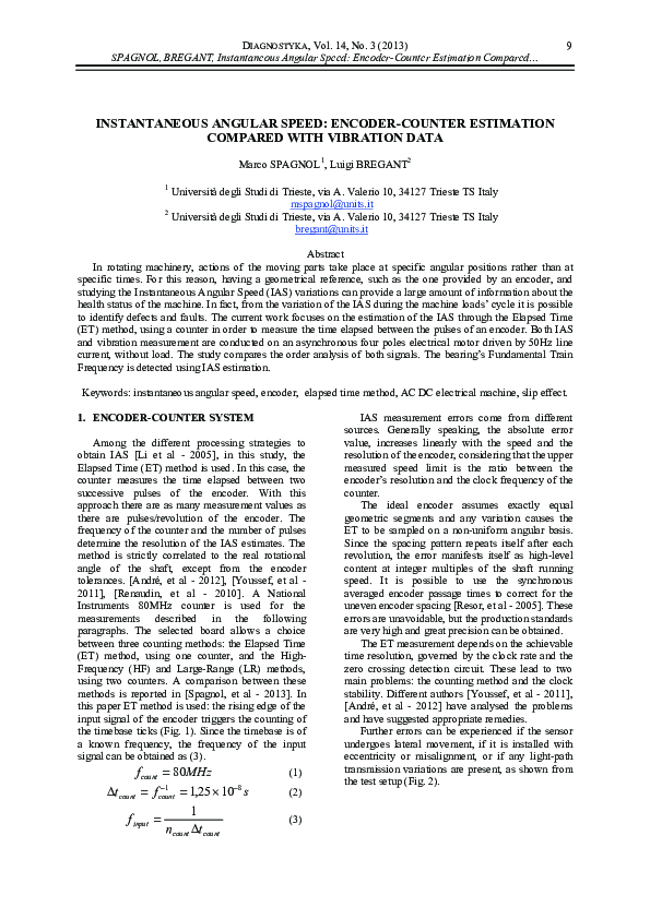 (PDF) Instantaneous Angular Speed: Encoder-Counter Estimation Compared ...