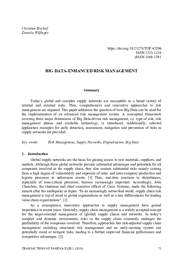 (PDF) BIG DATA-ENHANCED RISK MANAGEMENT Summary Today
