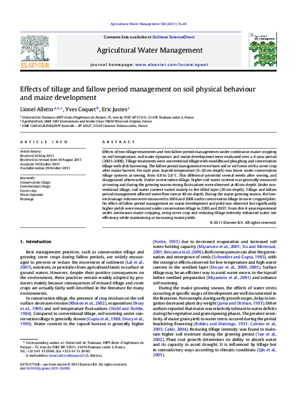 (PDF) Effects of tillage and fallow period management on soil physical ...