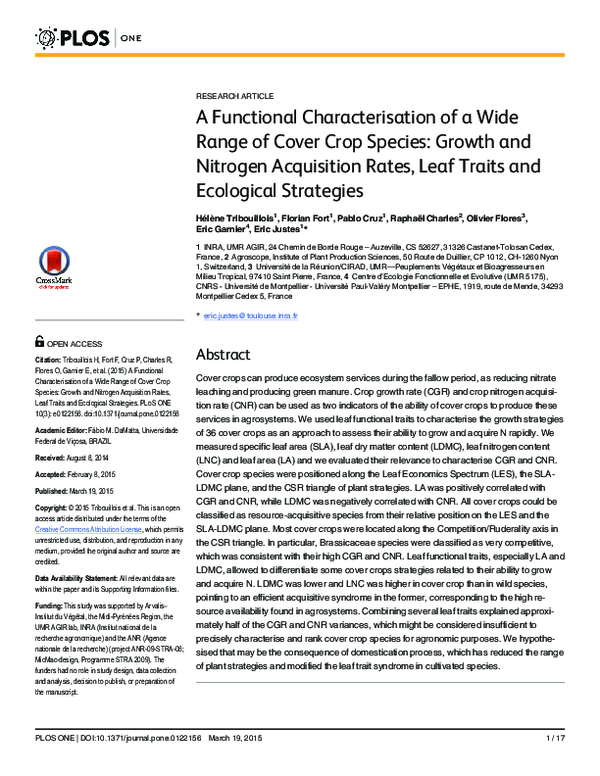 (PDF) A functional characterisation of a wide range of cover crop ...