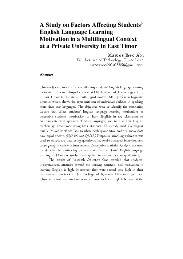 (PDF) A Study on Factors Affecting Students’ English Language Learning ...
