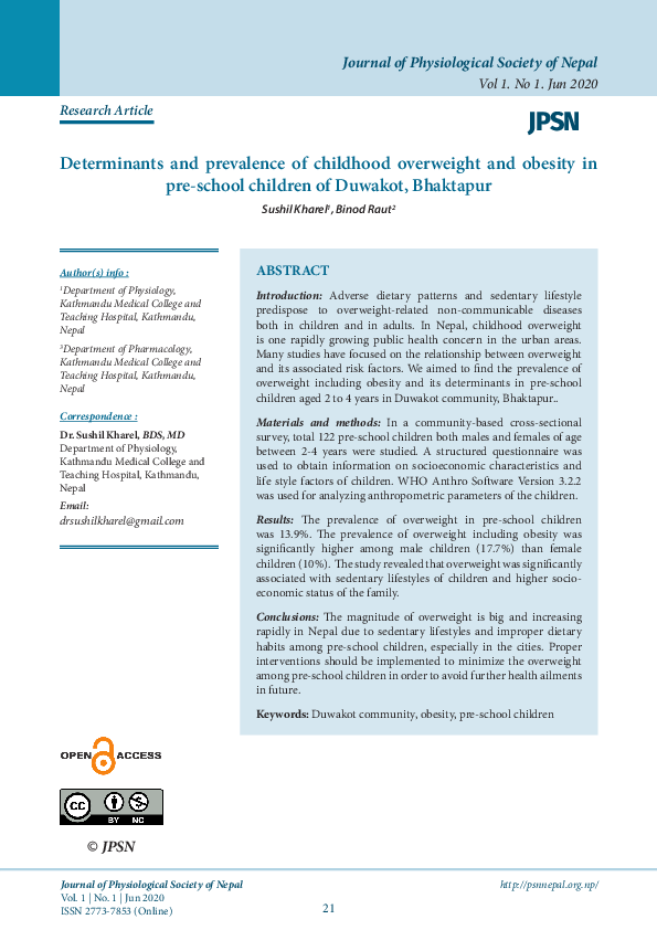 (PDF) Determinants and prevalence of childhood overweight and obesity ...