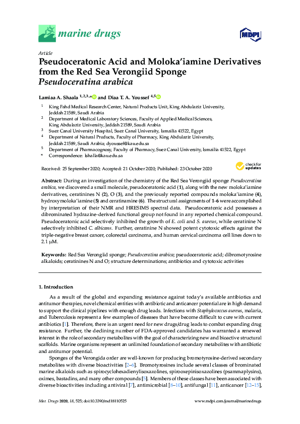 (PDF) Pseudoceratonic Acid and Moloka’iamine Derivatives from the Red ...