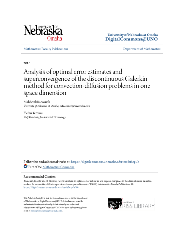 (PDF) Analysis of optimal error estimates and superconvergence of the ...