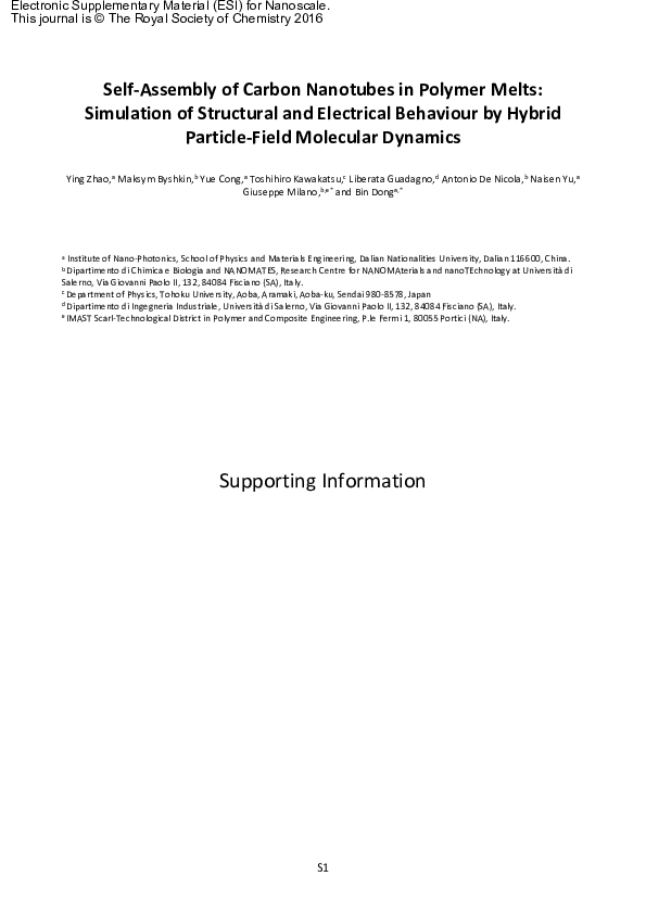(PDF) Self-assembly of carbon nanotubes in polymer melts: simulation of ...