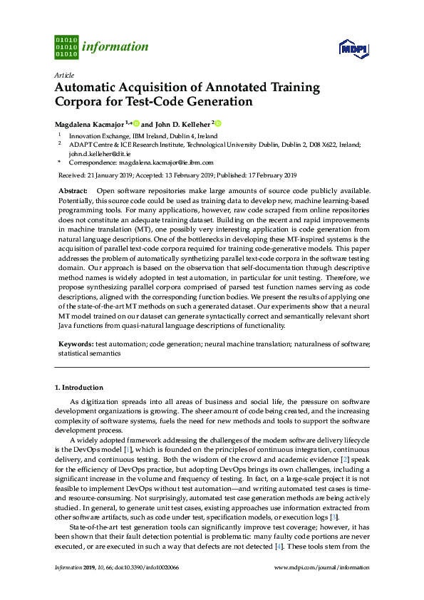 (PDF) Automatic Acquisition of Annotated Training Corpora for Test-Code ...