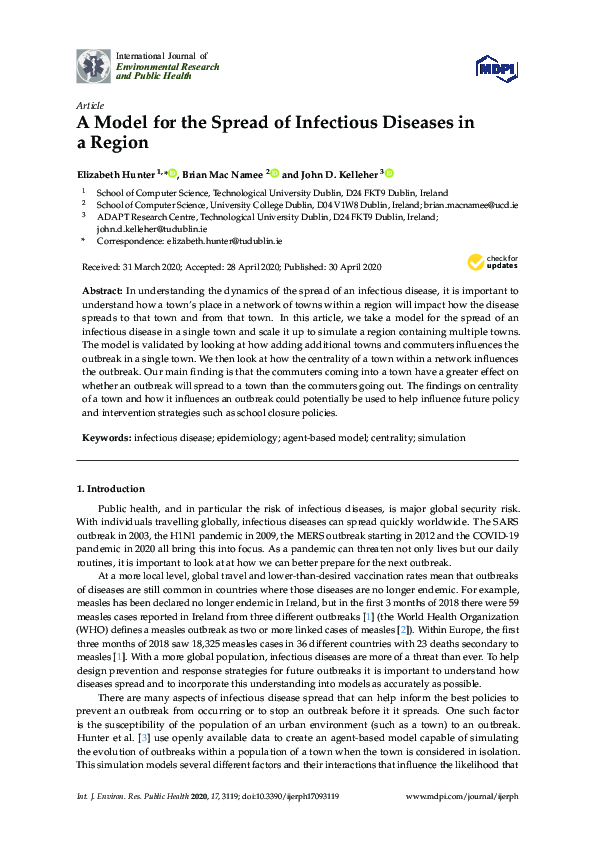 (PDF) A Model for the Spread of Infectious Diseases in a Region