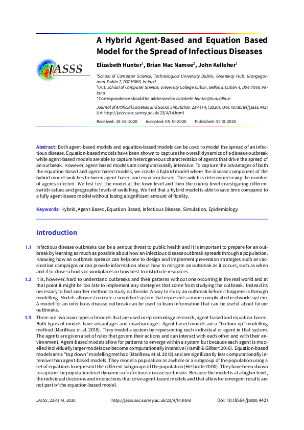 (PDF) A Hybrid AgentBased and Equation Based Model for the Spread of