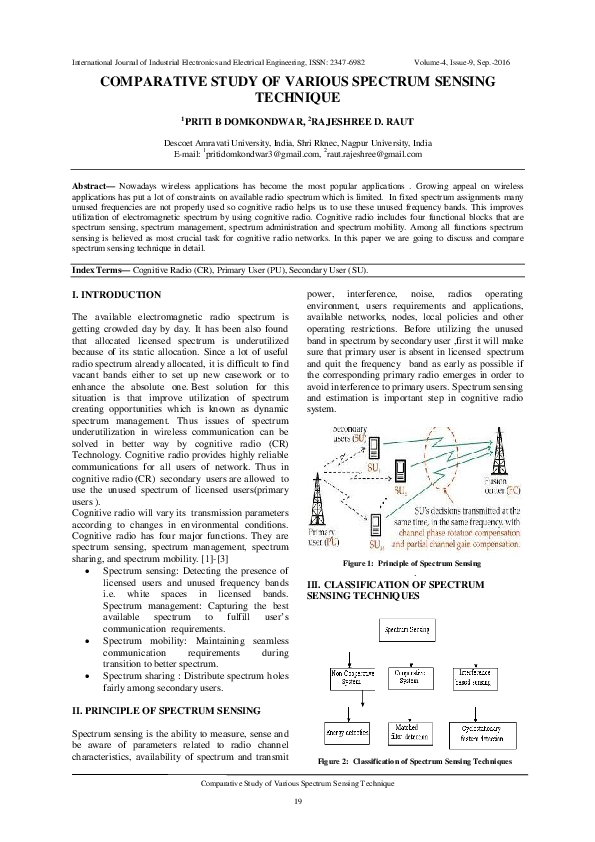 (PDF) Comparative Study of Various Spectrum Sensing Technique