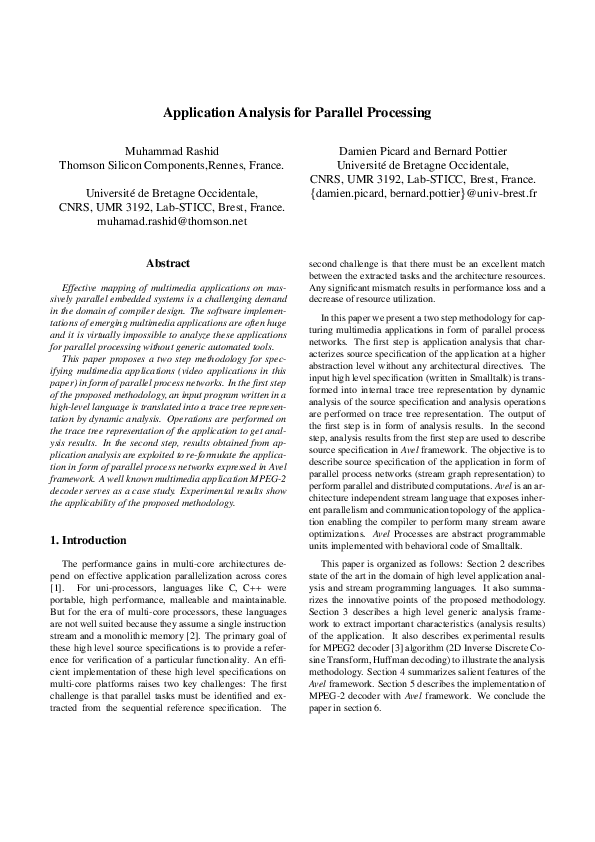 (PDF) Application Analysis for Parallel Processing