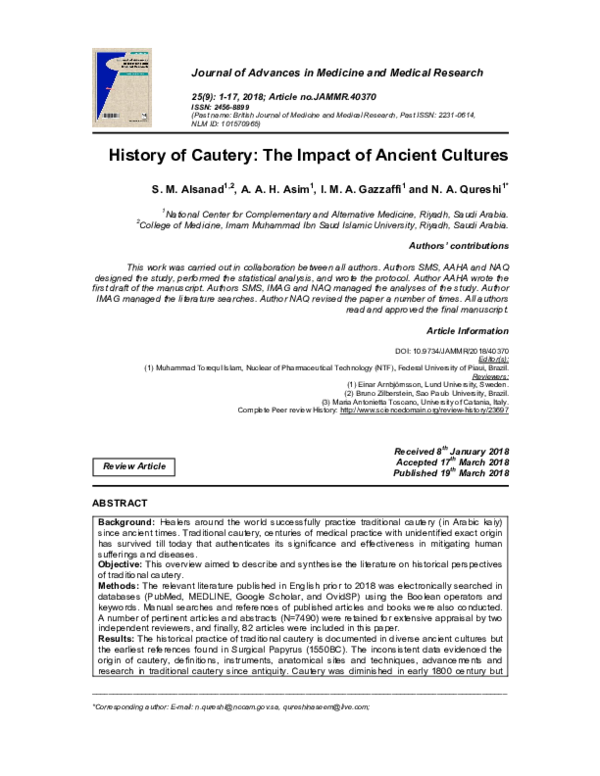 (PDF) History of Cautery The Impact of Ancient Cultures Dr.Naseem