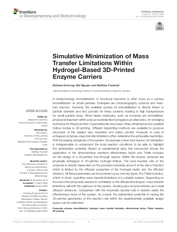 (PDF) Simulative Minimization of Mass Transfer Limitations Within ...