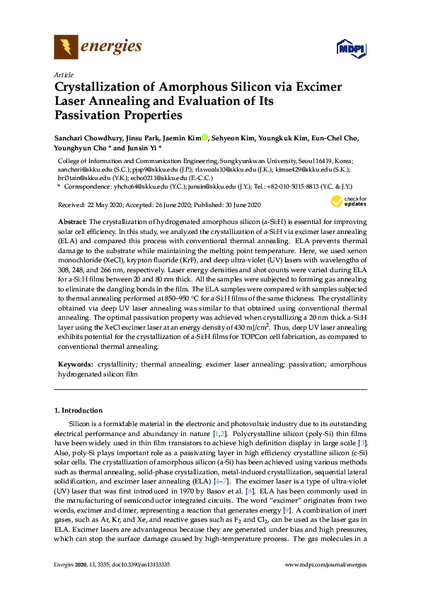 (PDF) Crystallization of Amorphous Silicon via Excimer Laser Annealing ...