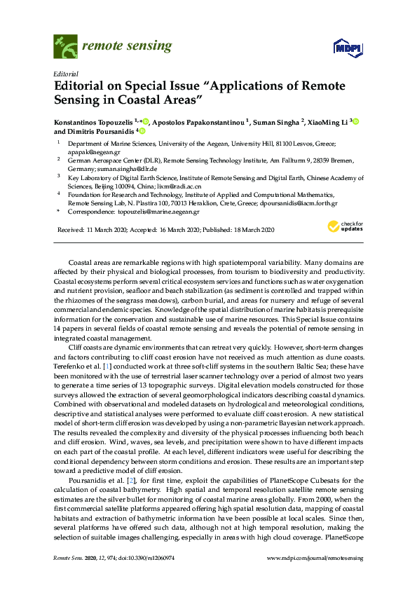 (PDF) Editorial on Special Issue “Applications of Remote Sensing in ...