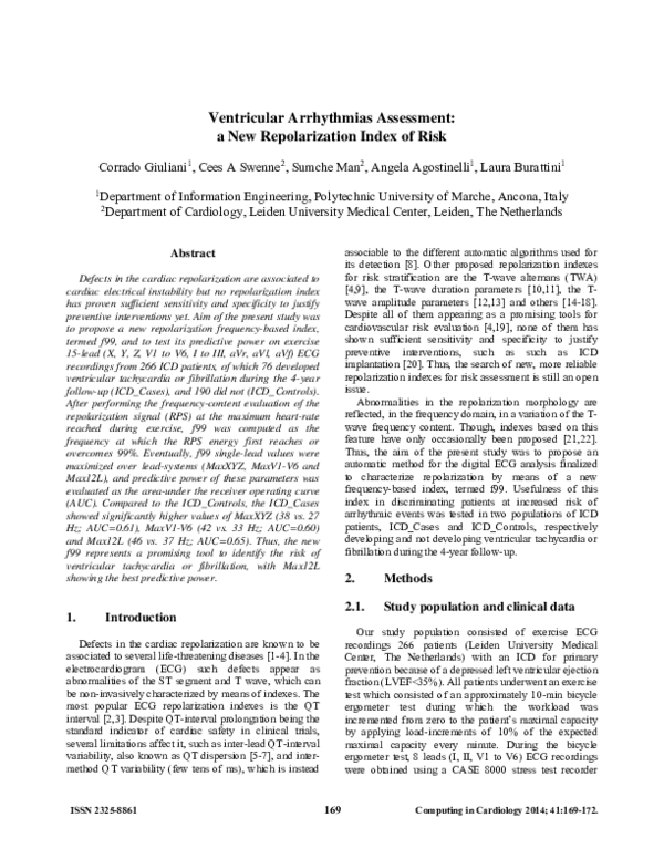 (PDF) Ventricular arrhythmias assessment: A new repolarization index of ...