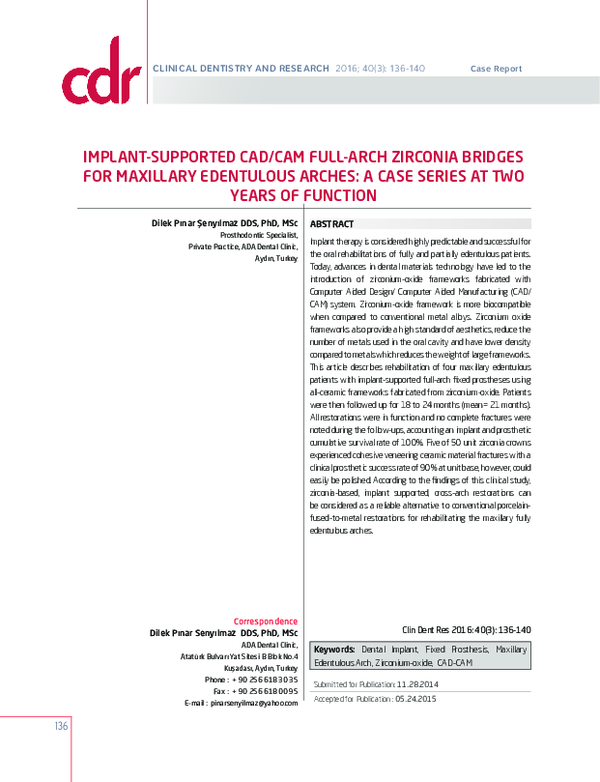 (PDF) Implant-Supported CAD/CAM Full-Arch Zirconia Bridges for ...