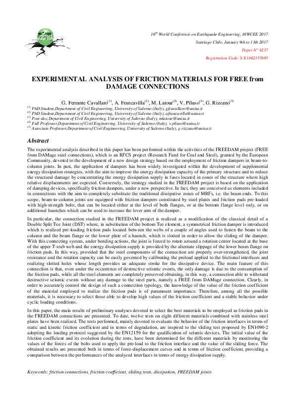 (PDF) Experimental analysis of friction material for Free from Damage ...