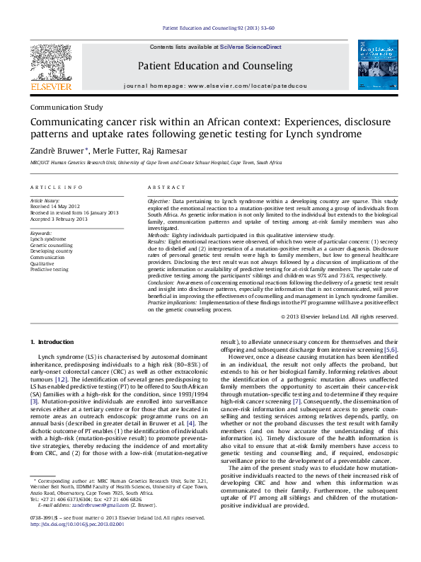 (PDF) Communicating cancer risk within an African context: Experiences ...