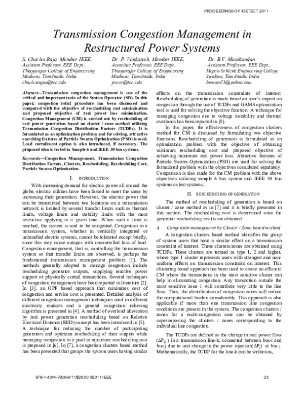 (PDF) Transmission Congestion Management in restructured power systems