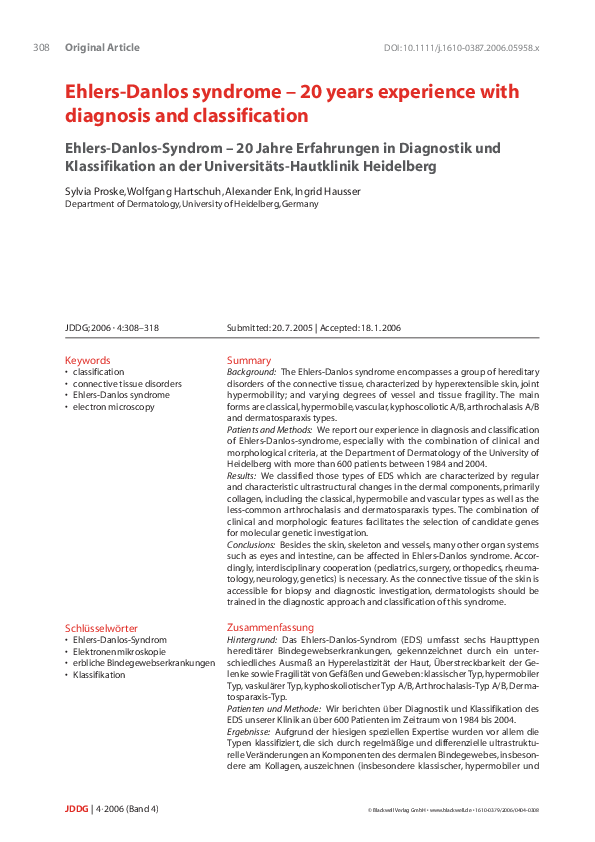 (PDF) Ehlers-Danlos syndrome - 20 years experience with diagnosis and ...