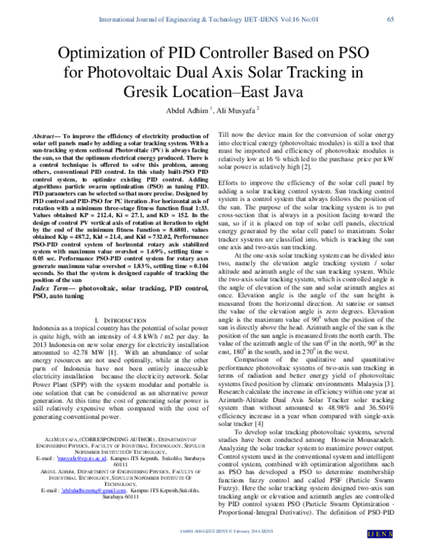 (PDF) Optimization of PID Controller Based on PSO for Photovoltaic Dual ...