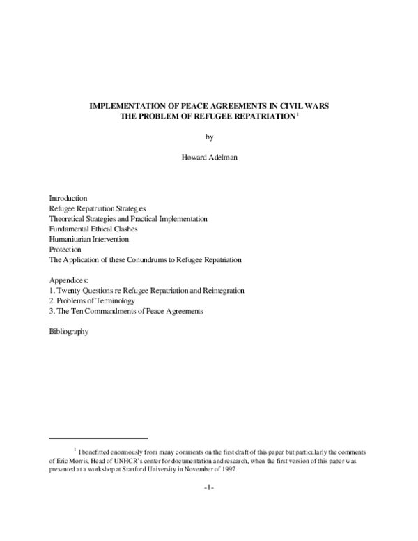 (PDF) Implementation of Peace Agreements in Civil Wars: The Problem of ...