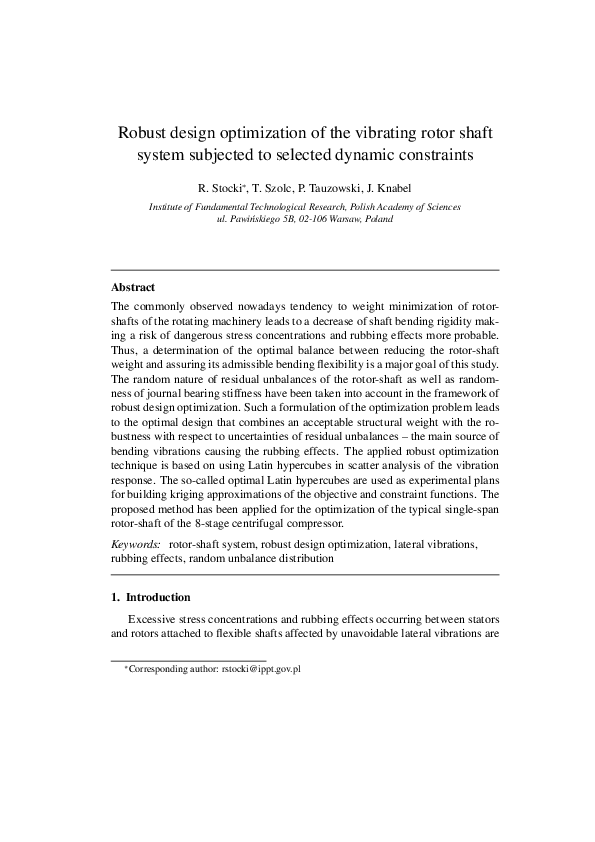 (PDF) Robust design optimization of the vibrating rotor-shaft system ...