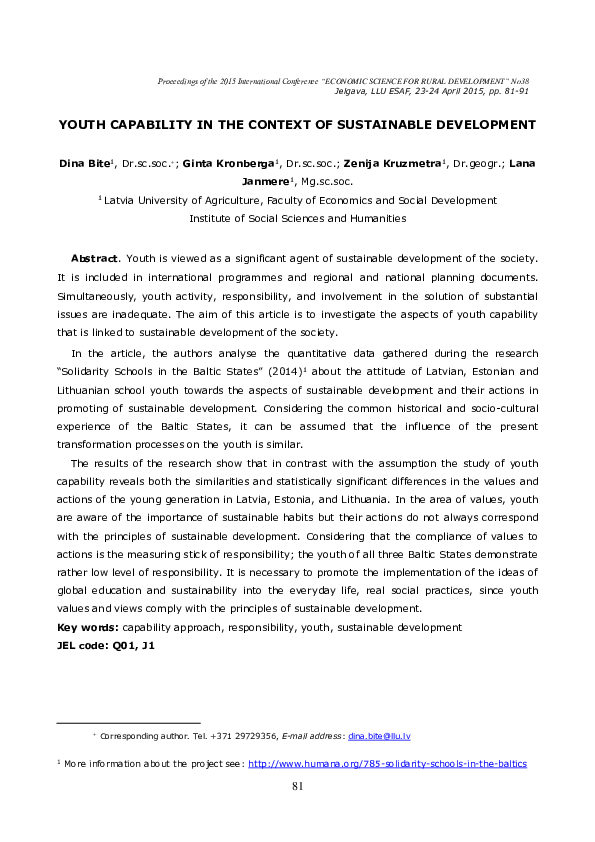 (PDF) Youth Capability in the Context of Sustainable Development