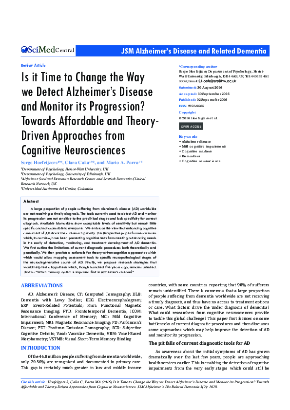 (PDF) Is it time to change the way we detect Alzheimer's disease and ...