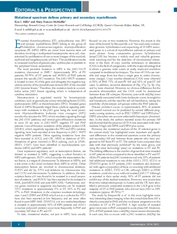 (PDF) Mutational spectrum defines primary and secondary myelofibrosis