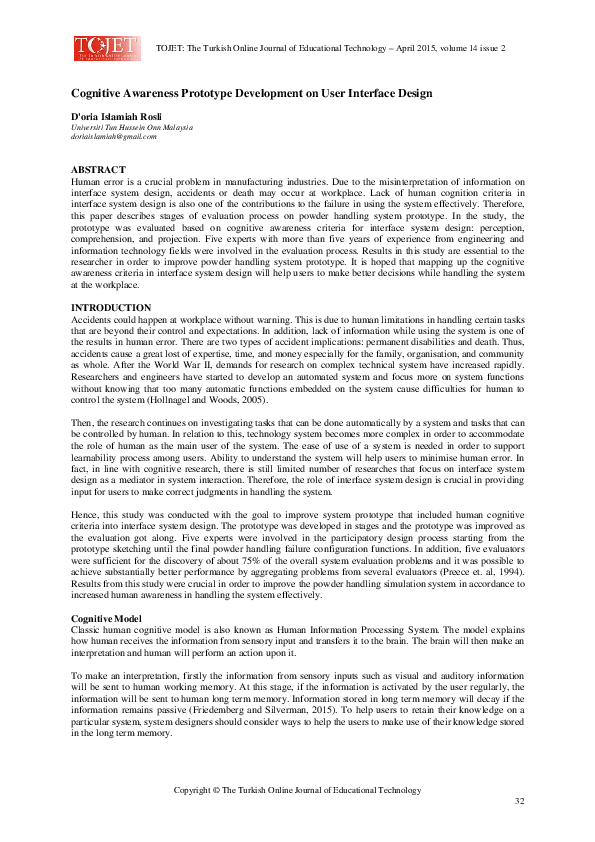 (PDF) Cognitive Awareness Prototype Development on User Interface Design