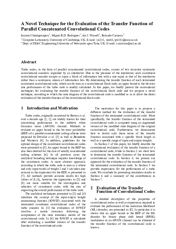 (PDF) A Novel Technique for the Evaluation of the Transfer Function of ...