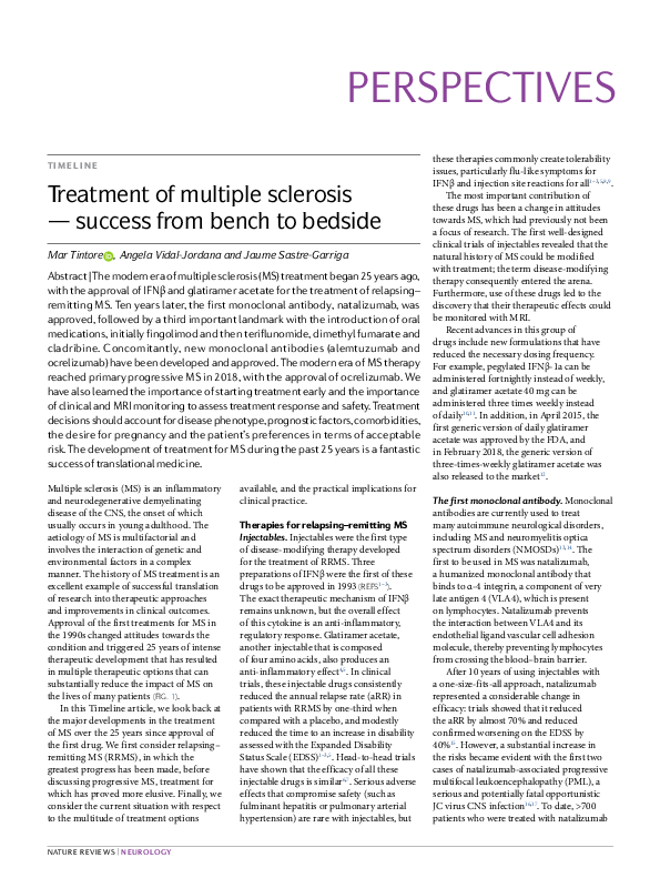 (PDF) Treatment of multiple sclerosis — success from bench to bedside