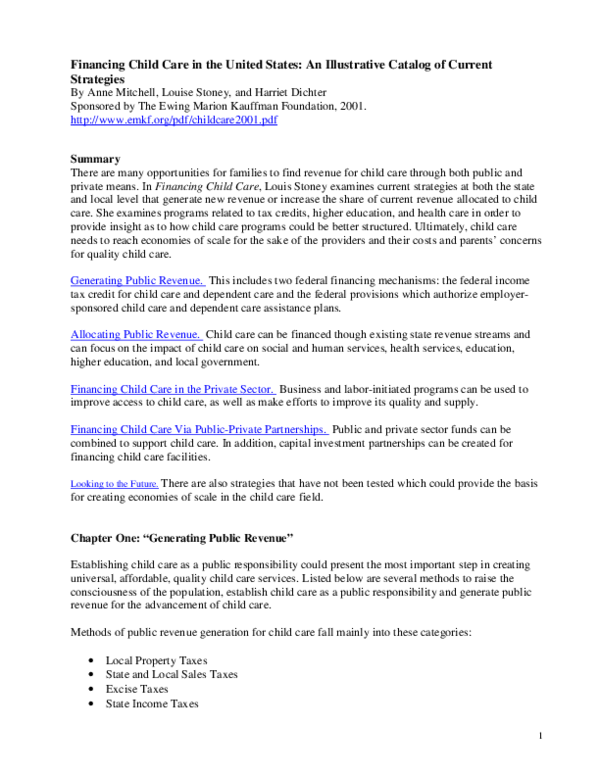 (PDF) Financing Child Care in the United States: An Illustrative ...