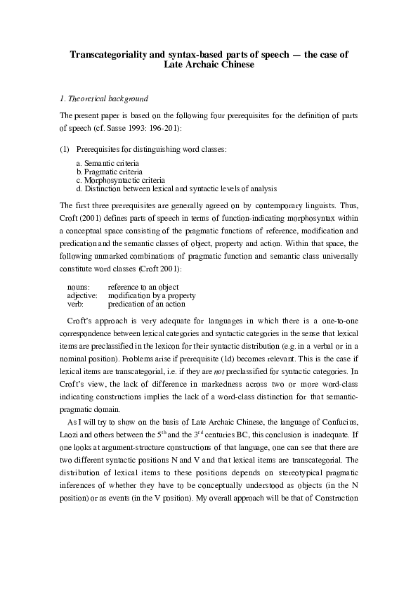 (PDF) Precategoriality and syntax-based parts of speech: The case of ...